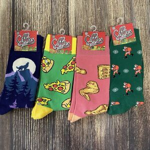 4 Sillies Socks Unisex OSFM Novelty Socks Santa Chicken & Waffles Wolf Pizza